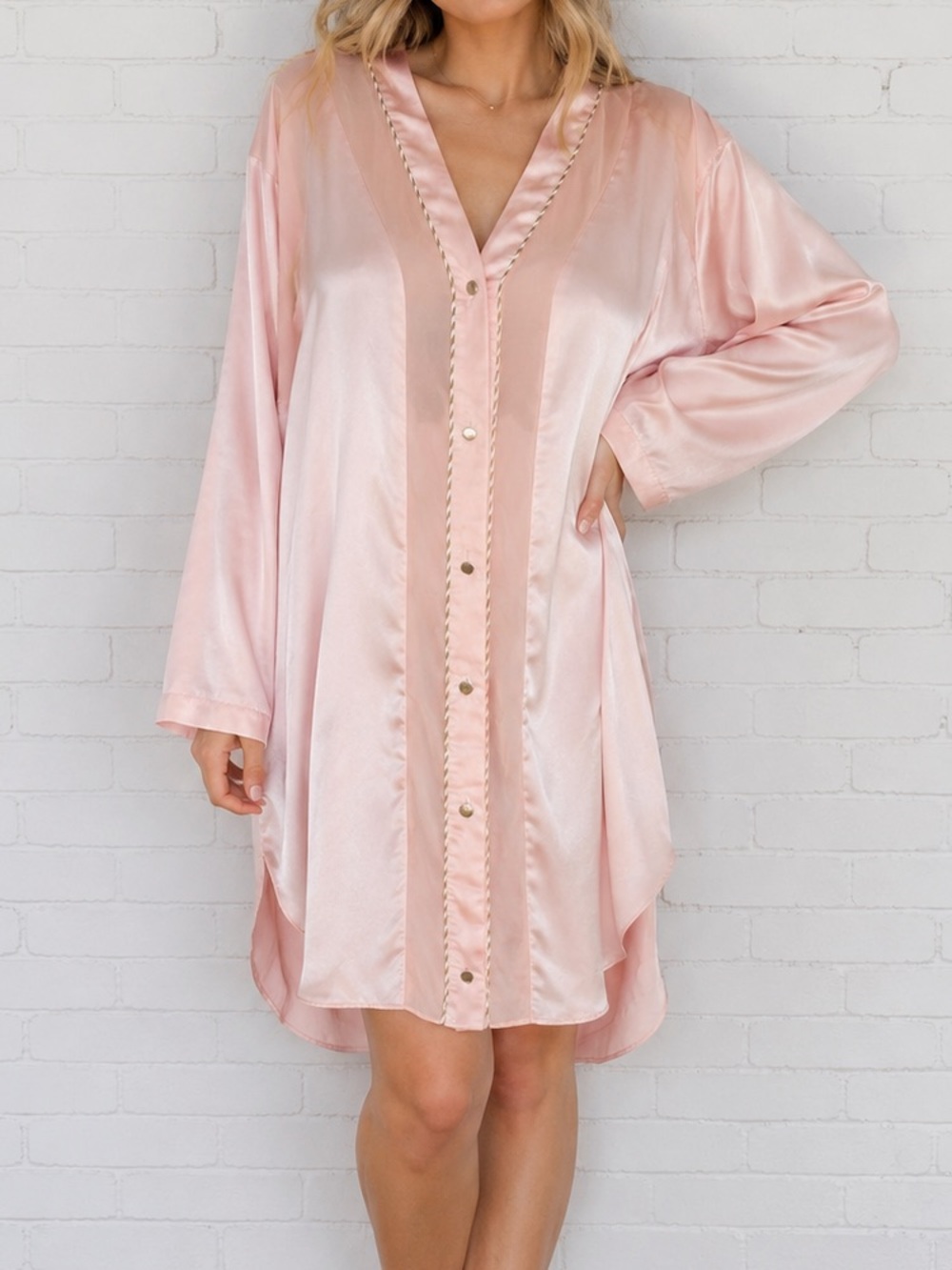 Vintage 90s Inhibitions Pink Polyester Satin Nightgown Robe M